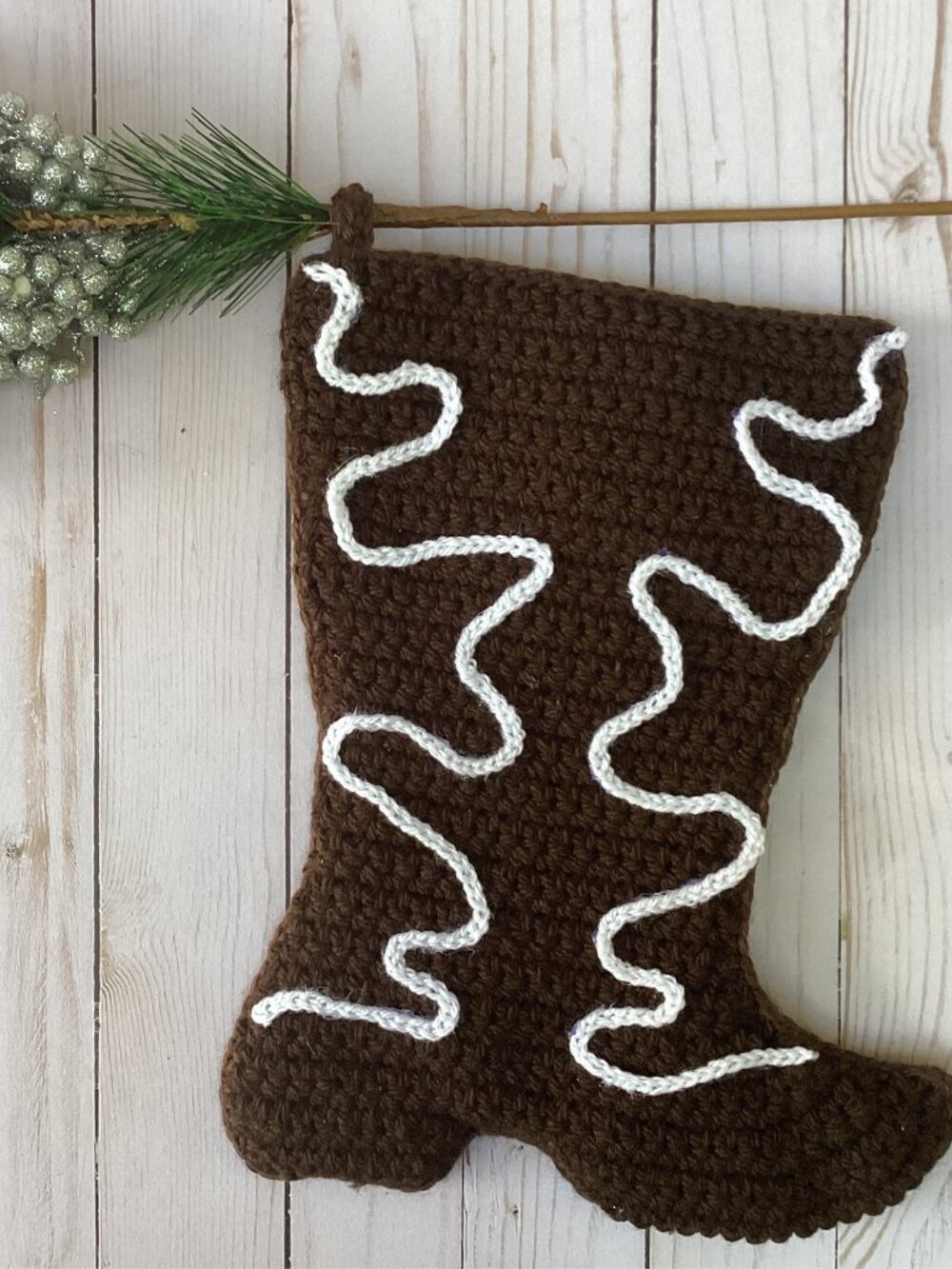 Handmade Crocheted Cowboy Boot Christmas Stocking